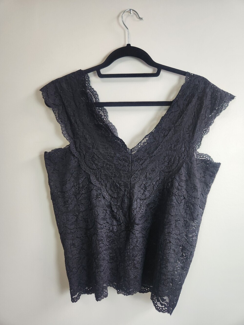 Lace Tank Top Fits XL V Neck Sheer Witchy Whimisgoth Dark Fairy Romantic Stretch